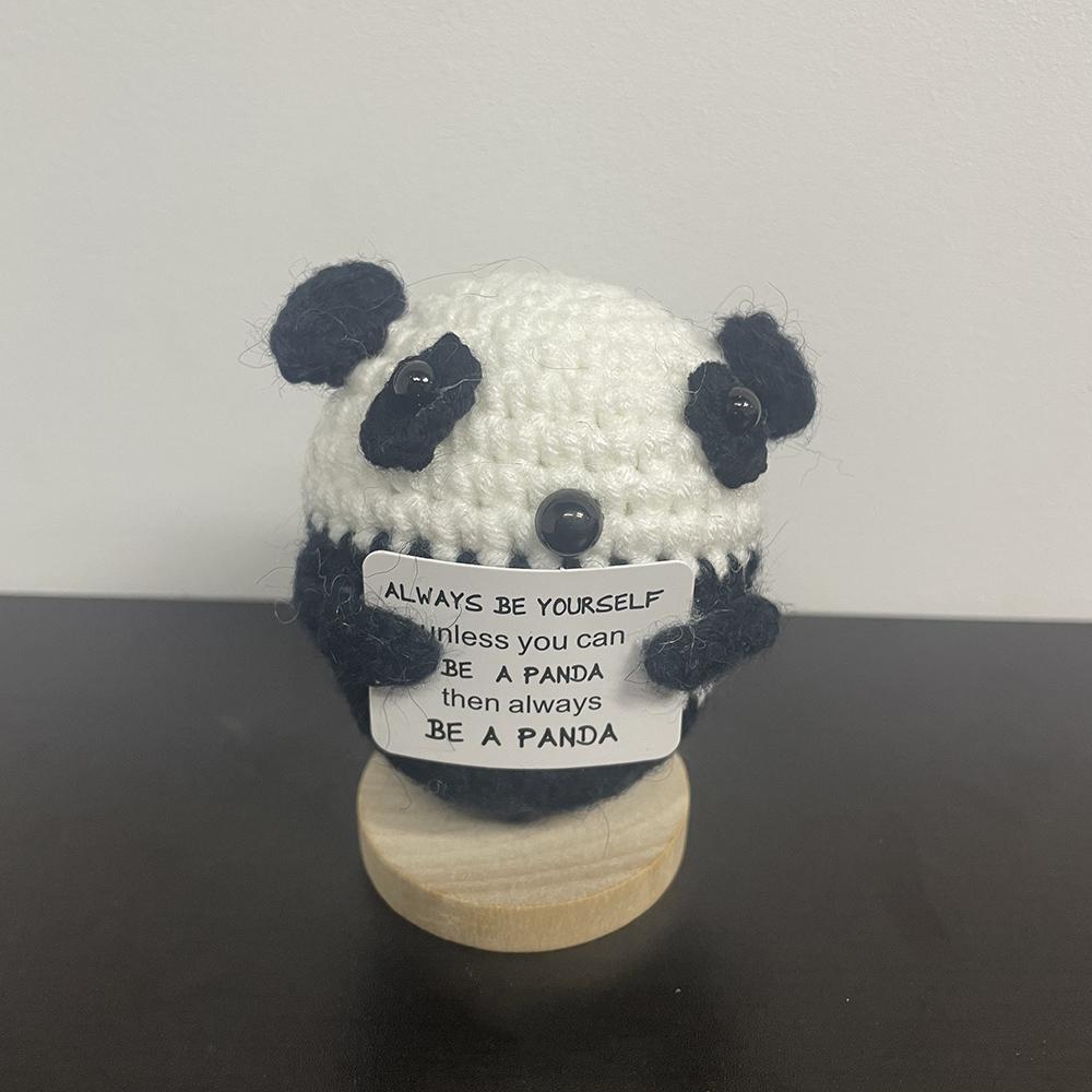 New Handmade Knitting Panda Doll With Card Ornament Home Decoration Mini Funny Positive Potatoes Room Decor Christams Gifts