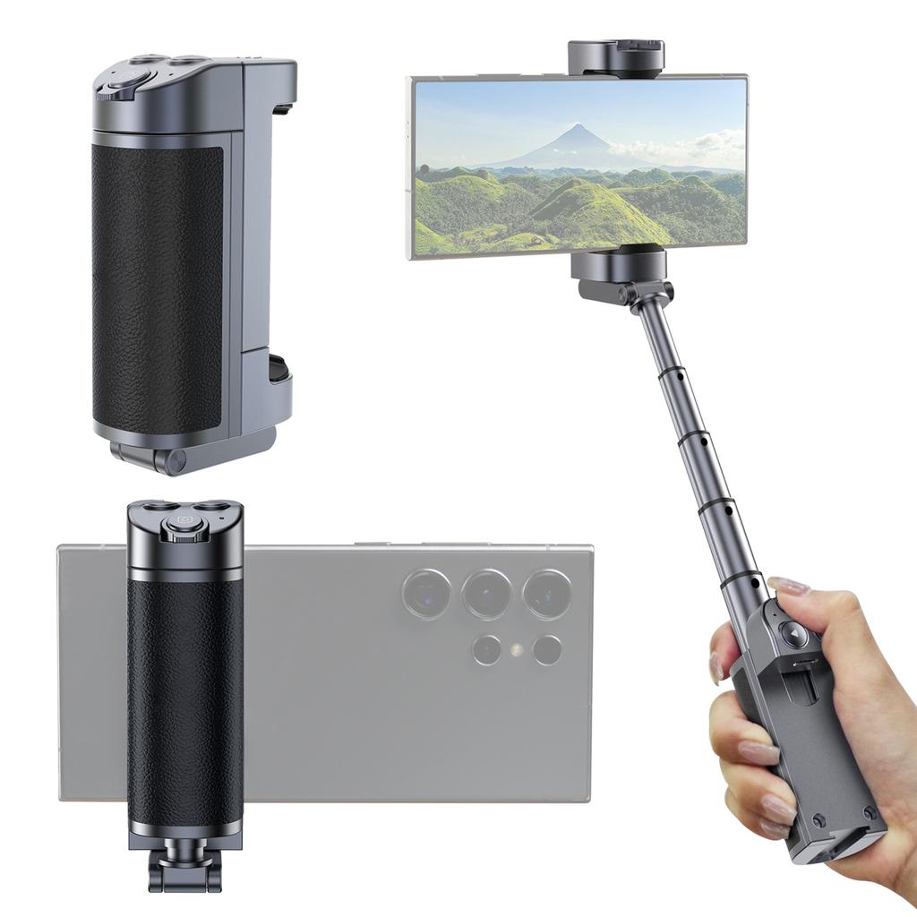 Versatile Smartphone Selfie Grip Phone Camera Grip Built in Extendable Selfie Stick with Detachable Remote Shutter Cold
