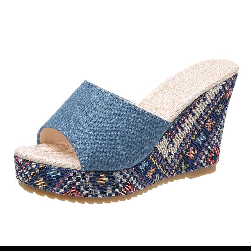 Mode Damen Keilpantoletten Sommer Plateau Sandalen Bequem Lässig Pantoletten Strand Outdoor Damen Alltagssandalen Frauenschuhe