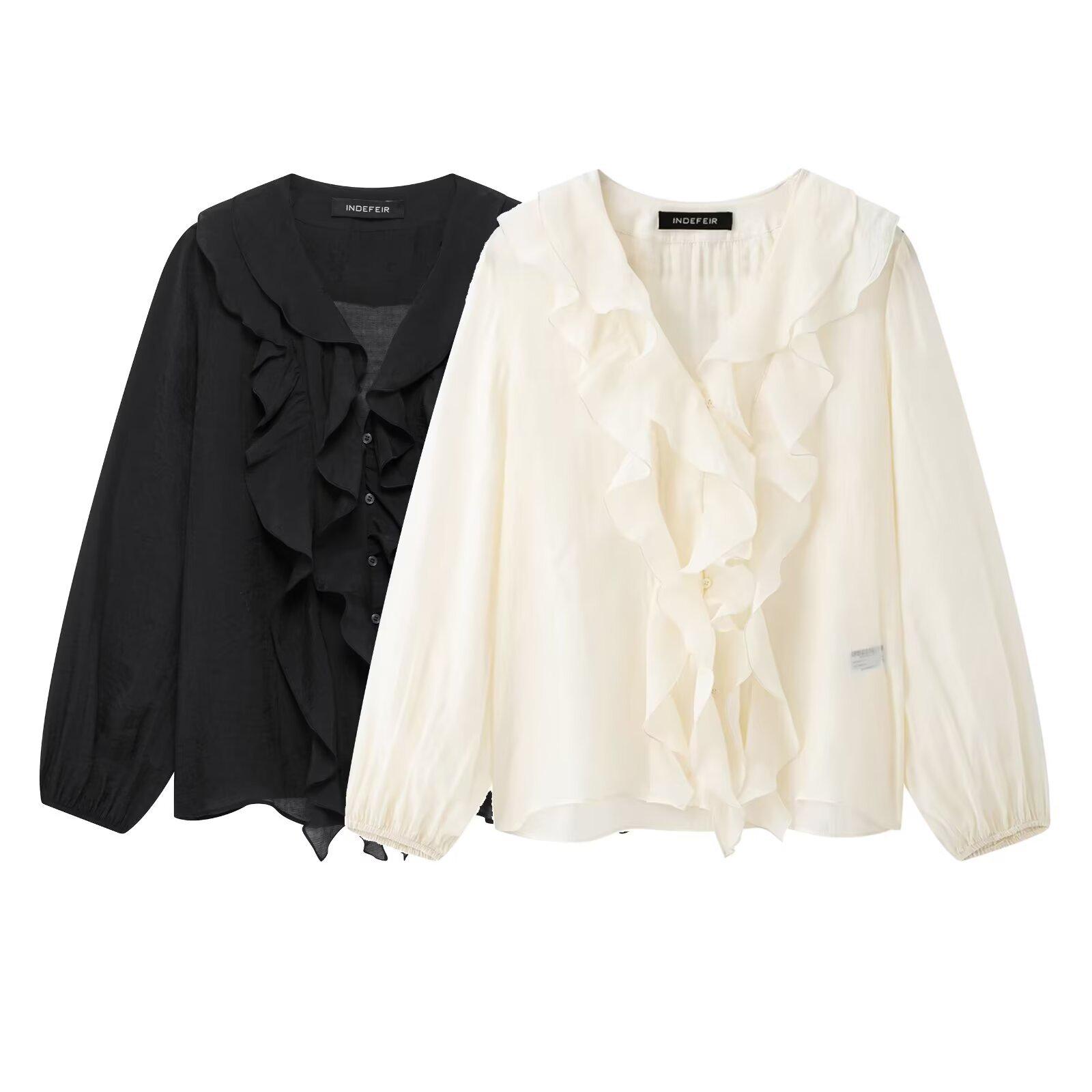 

2025 Spring Women s Elegant Layered Long Sleeve Shirt M