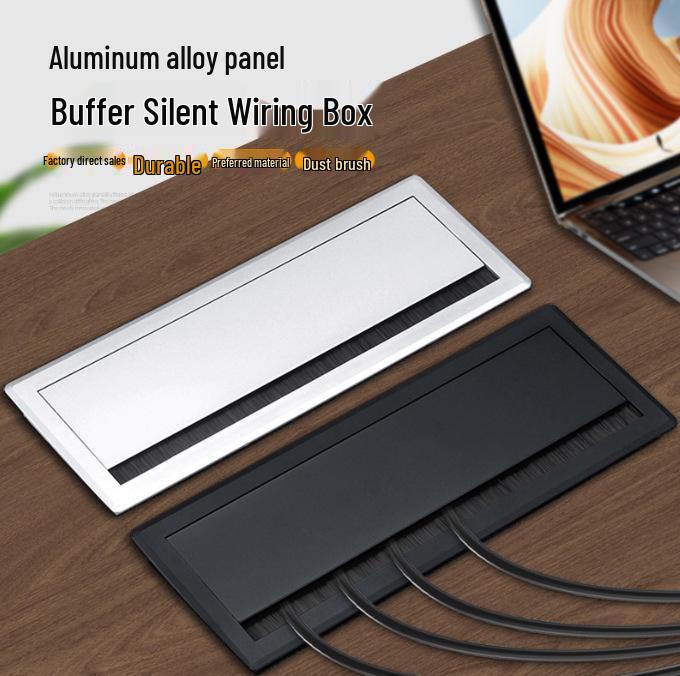 Dustproof Aluminum Cable Management Box: Flip-Top Desk Wire Cover Plate with Brush