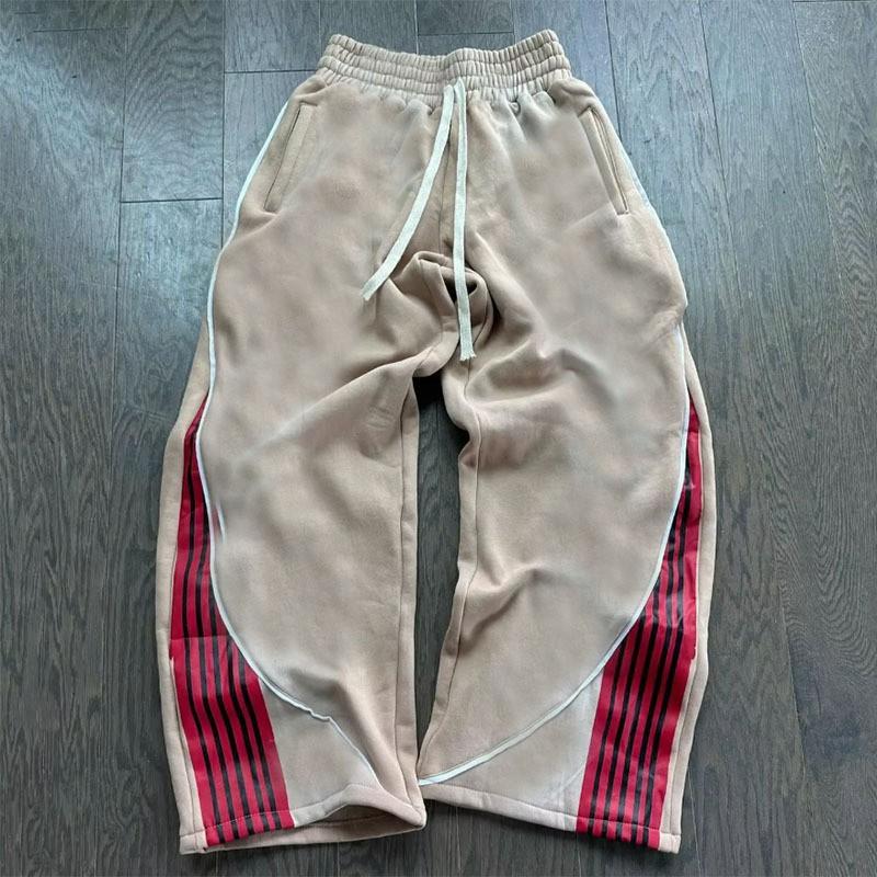 Versatile Drawstring Wide Leg Straight Sweatpants Khaki Streetwear Hip Hop Casual Unisex