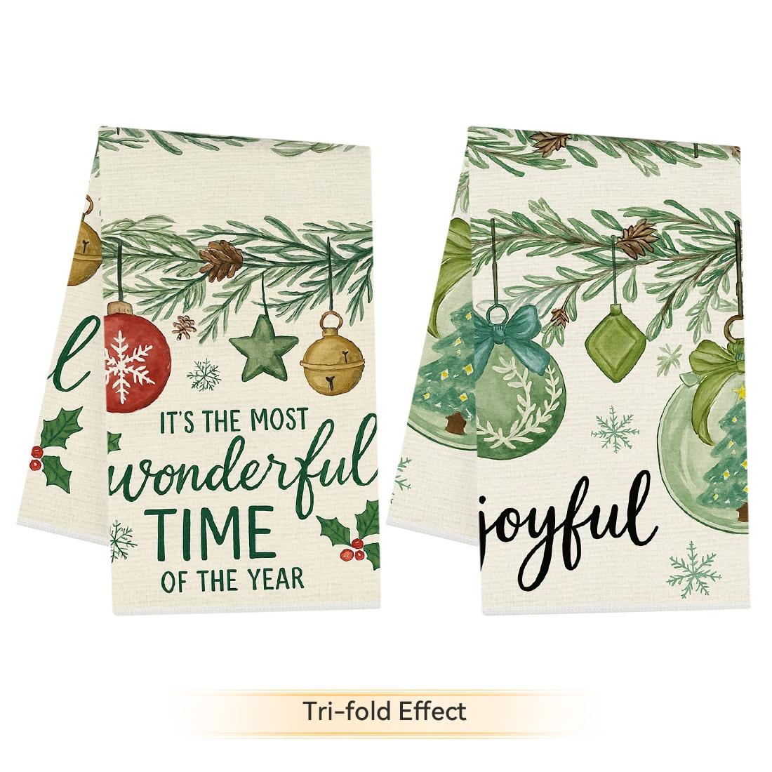 

2/4/6pcs set Kitchen Towels Green Christmas theme forest bell Hand Towels Christmas Decorations for Home Noel Dish Towels Gifts 40x60cm