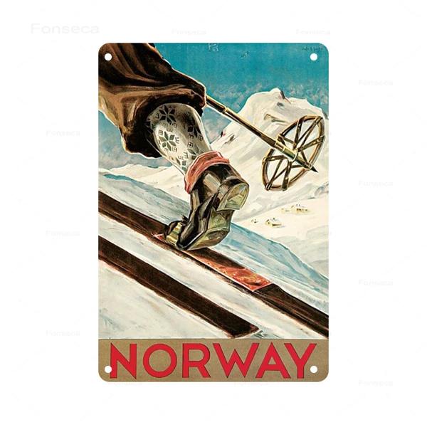 Retro Ski Resort Metal Sign St Anton Kitzbuhel Avoriaz Winter Landscape Home Bar Club Hotel Wall Decor Tin Plaque XCm