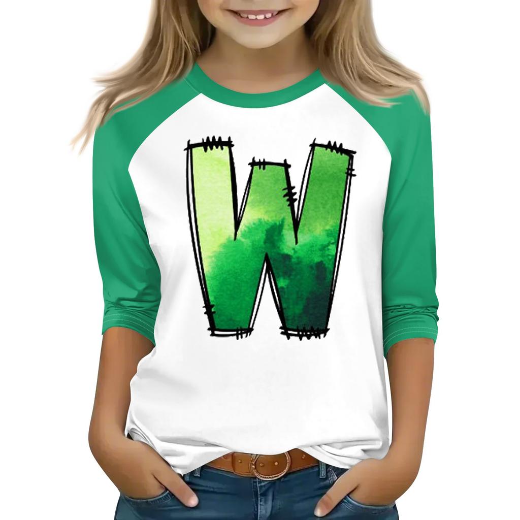 Oberteile für junge Mädchen von 4–16 Jahren, Rundhalsausschnitt, 3/4-Ärmel, T-Shirts, trendige Oberteile, Outfit-T-Shirts