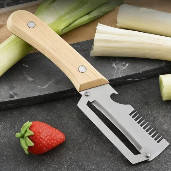 Vegetable Peeler With Wooden Handle Stainless Steel Blade Bottle Opener