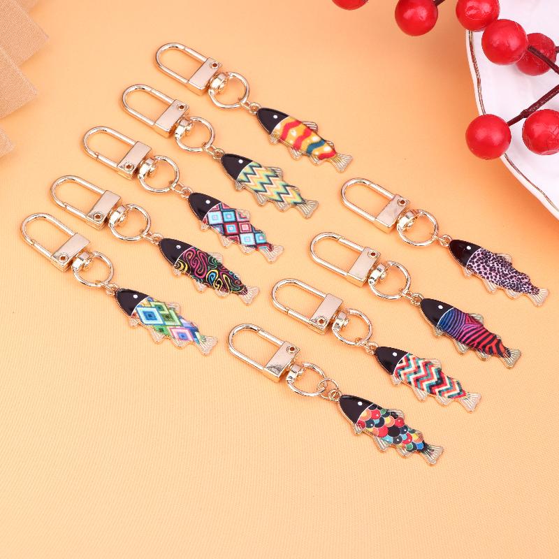 9Pcs Cartoon Fish Keychain Set Cute Alloy Metal Animal Key Rings With Lobster Clasp Multi-Functional Bag Charm Decor Ideal Gift