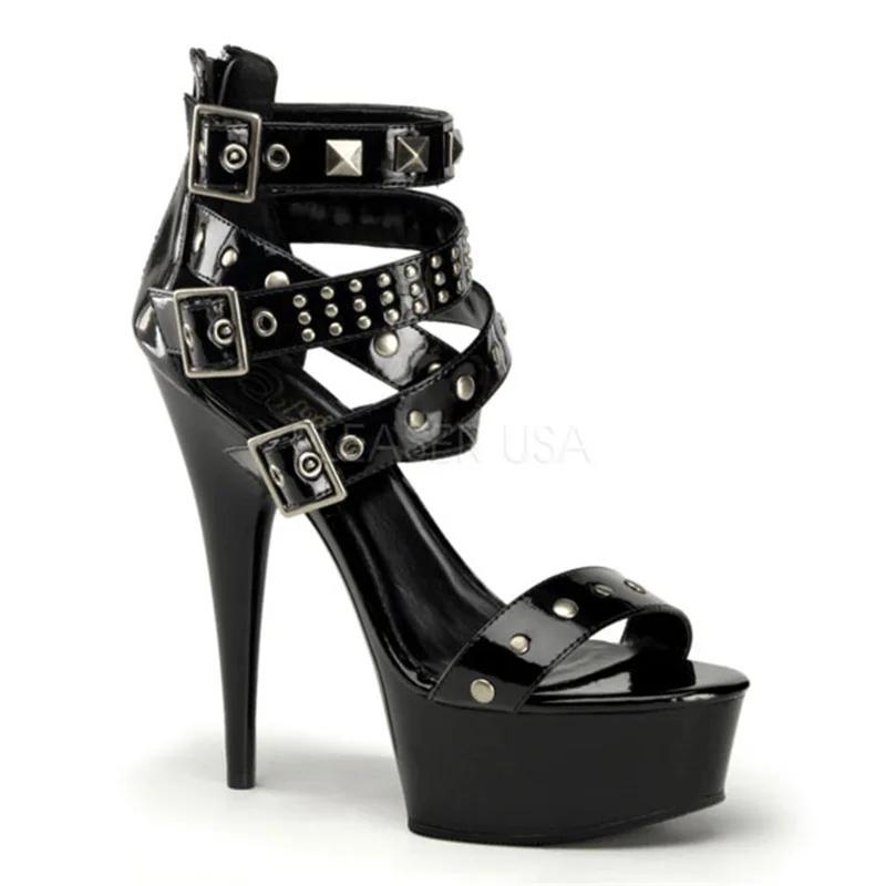 Fashion 15cm high heel shoes willow nail wrapped heel shoes thin heel European and American nightclubs Hentian high sandals large shoes