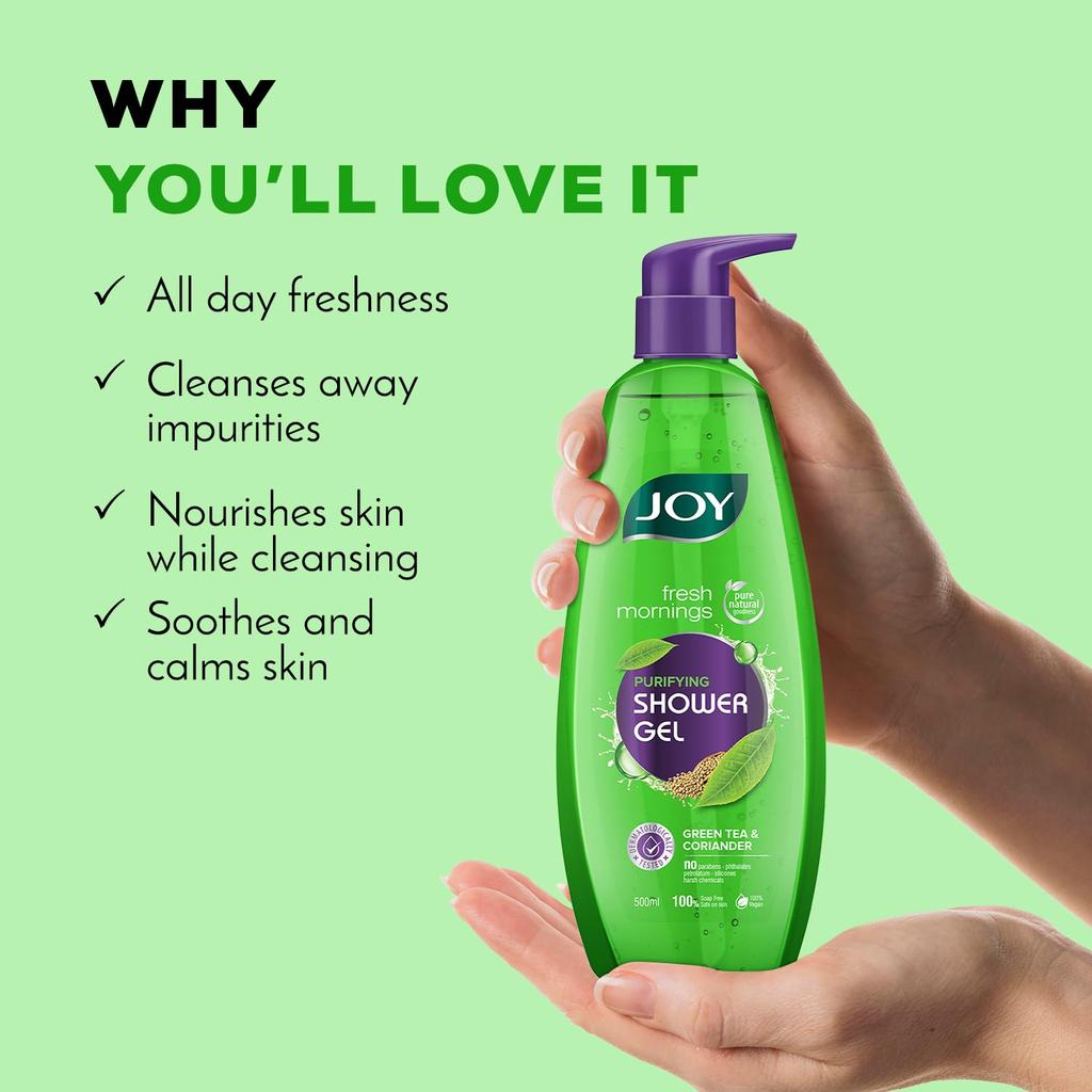 Joy Green Tea Shower Gel Body Wash 500 ml Pack of 1 Soft Purifying Detoxifying Daily Cleanser