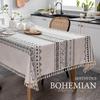 Bohemian Cotton Linen Tablecloth with Tassels – Ethnic Style, Waterproof & Oilproof, Wash-Free Rectangular Design
