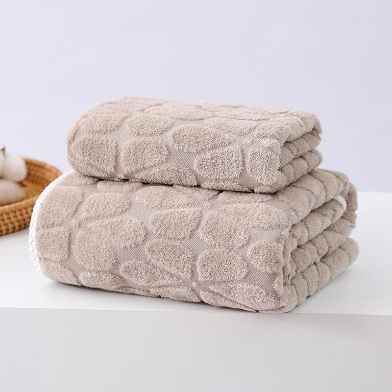 Coral fleece jacquard cloud grid towel bath towel set adult household face towel thickened water absorption