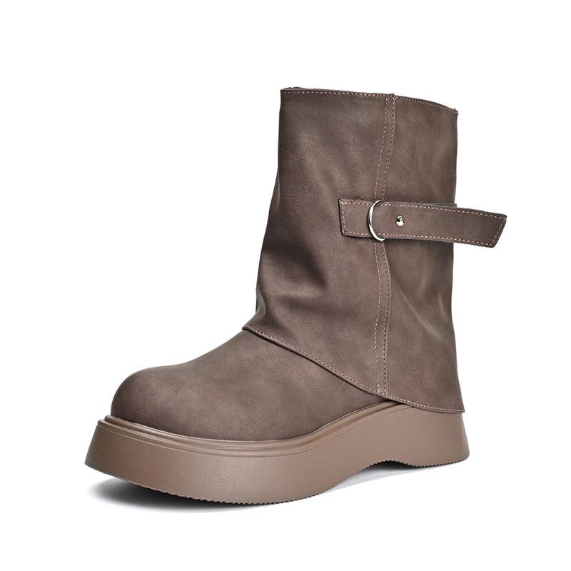 Spice girls fashion show legs long Martin boots women's 2025 autumn new a pleated pant tube boots pile thick-soled short boots