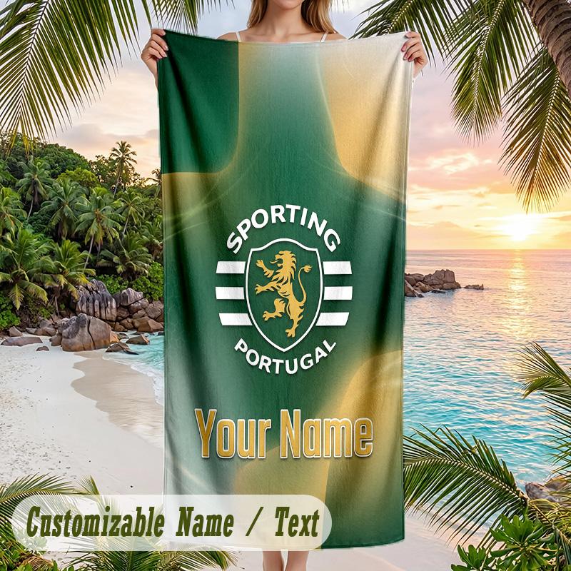 Serviette de plage Impression Sporting CP Nom personnalisé Texte Serviette douce pour piscine