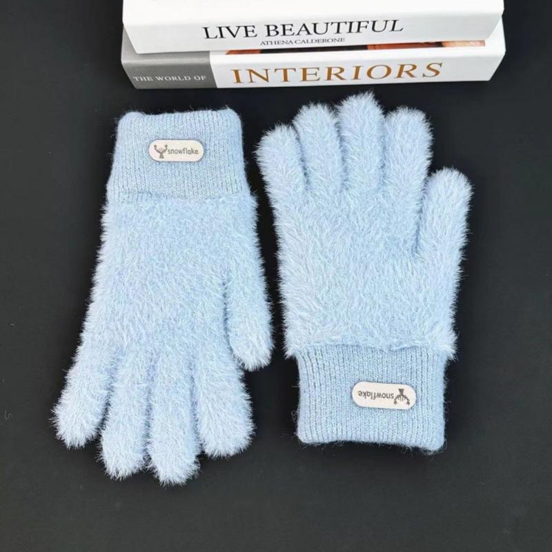 

Женские двухслойные толстые теплые перчатки для защиты от холода и езды на велосипеде на открытом воздухе, однотонные перчатки