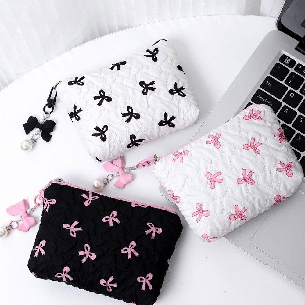 Bow Mini Makeup Bag Women's Makeup Bag Travel Washroom Bag Cute Coin Purse Lightweight Lipstick Pouch Embossed Storage Bag