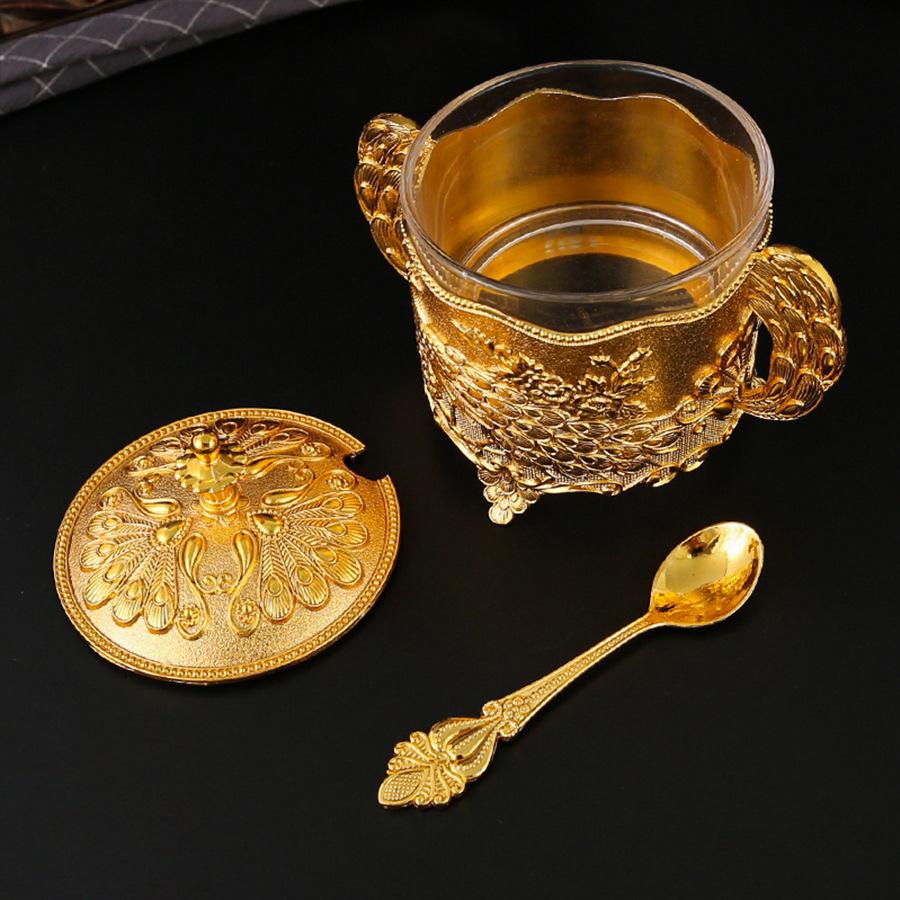 Creative Sugar Bowl with Lid and Spoon for Kitchen Wedding Party Metal and Glass Sugar Container for Sugar Cube and Powder Sug