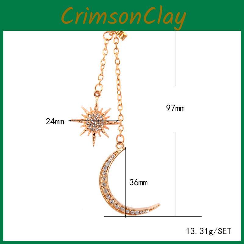 Fashion Sun The And The Moon Chain Long Earrings Rhinestone Exquisite Jewelry Valentines Gift Day