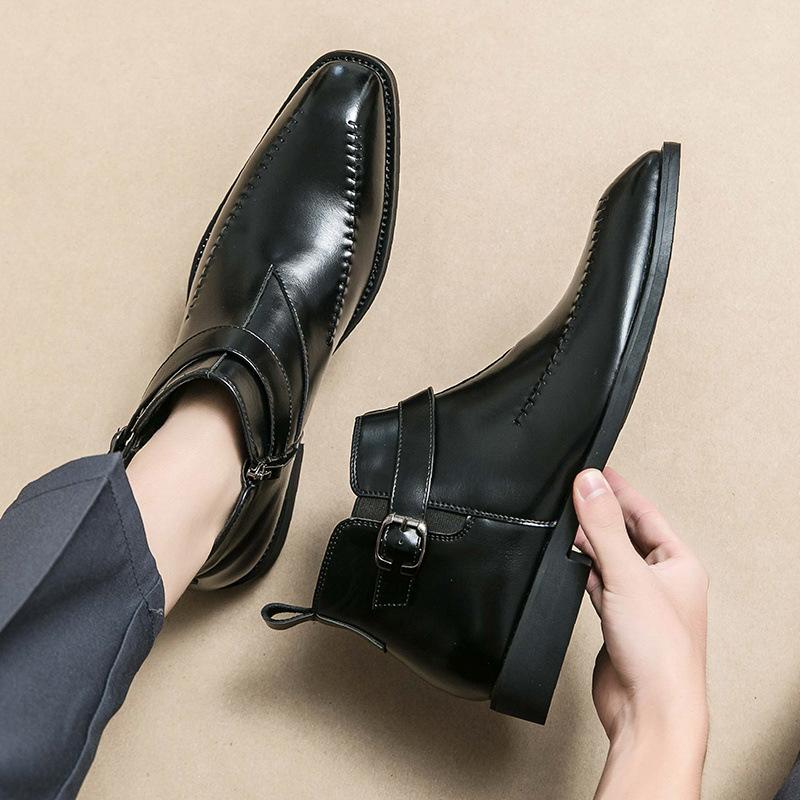 Fashion Men's Ankle Boots Formal Dress Leather Shoes Western Cowboy Style Lace-Up Casual Brown/Black Boots for Men zapatos