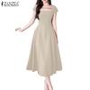 ZANZEA Women Casual Square Collar Summer Short Sleeve High Waist Dress