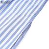 ZANZEA Women Casual Turn Down Collar Loose Short Sleeve Stripe Shirt Dress