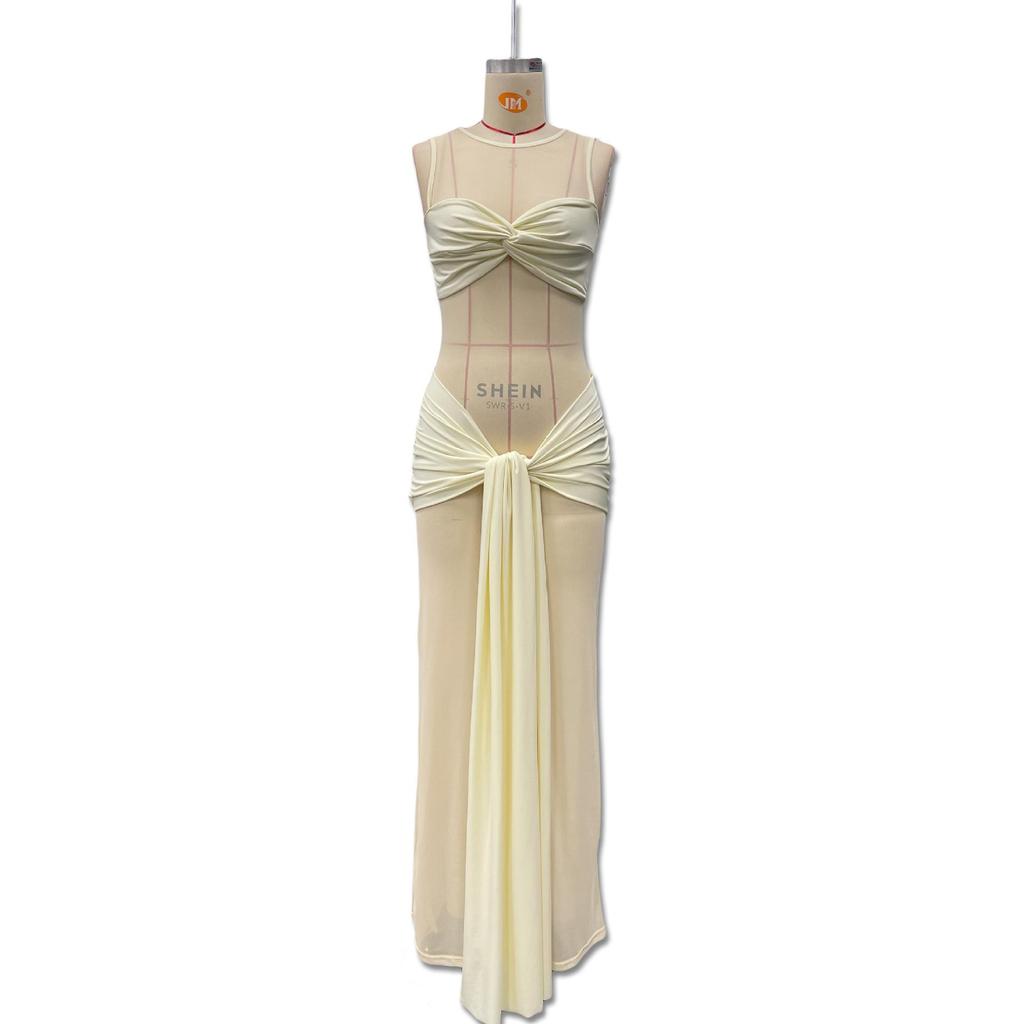 2025 Sommer Ärmelloses Netz-Rundhals-Fishtail-Band Bodycon-Kleid - Europäischer & Amerikanischer Stil