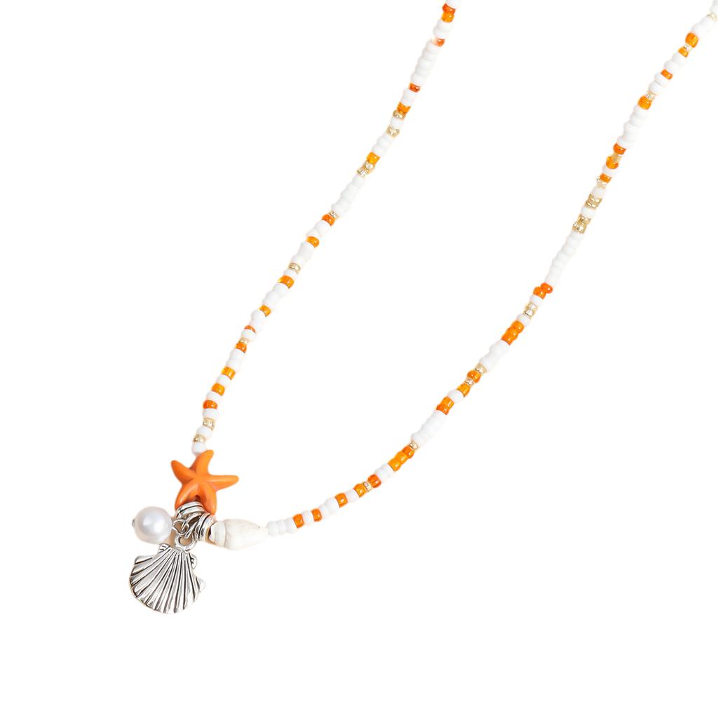 Beautiful Bohemian Starfish Pendant Necklace Colorful Bead Choker Adjustable Neck Chain Jewelry for Women and Girls