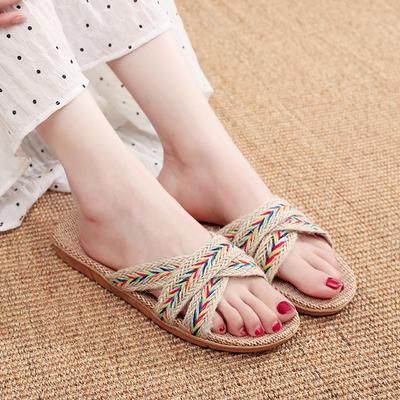 Retro Women's Flat Breathable Soft-Sole Linen Slippers