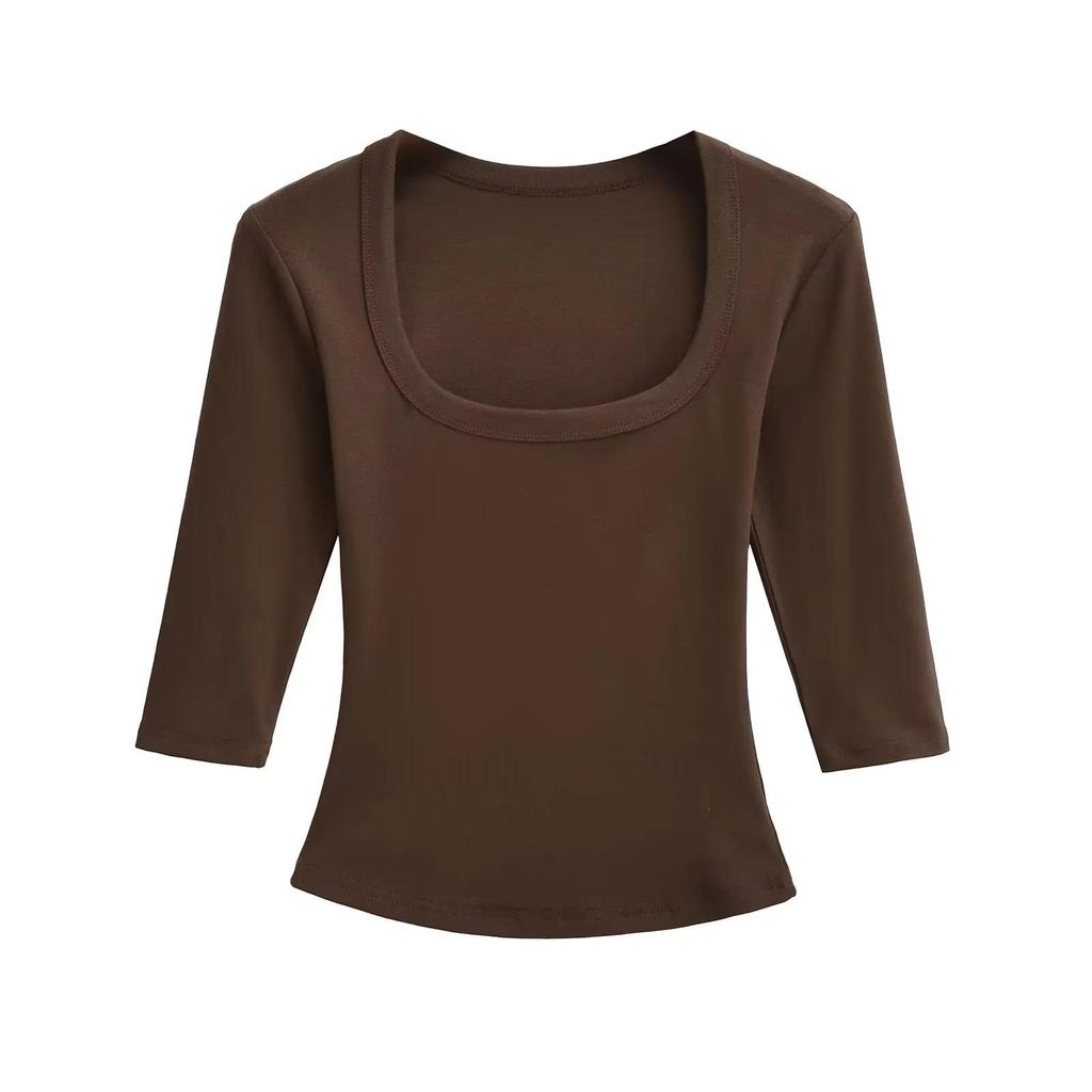 Spicy Girl U-neck Mid-Sleeve Slim-Fit Stretchy Top - Pure Desire Style (2026)