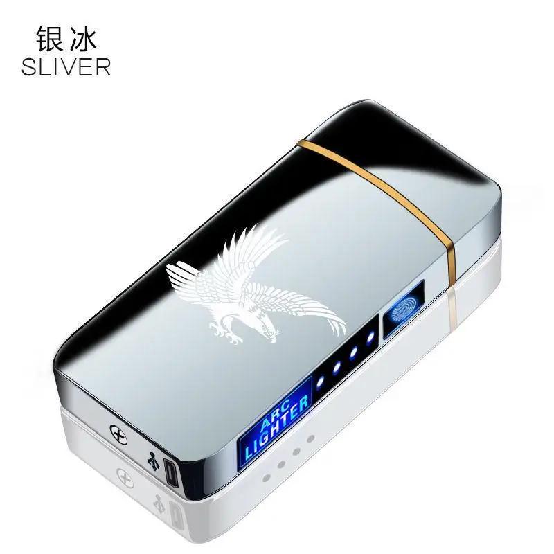 Electric Windproof Metal Lighter Double Arc Flameless Plasma Rechargeable USB Lighter LED Power Display Does Not Contain Gas