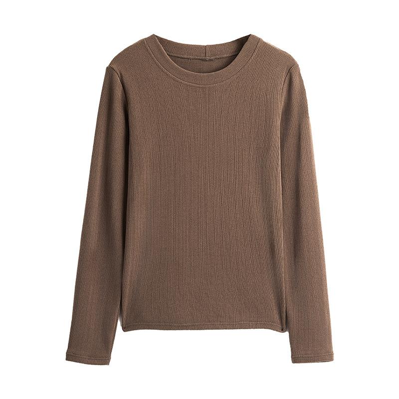 The New Threaded Small Round Neck Bottoming Shirt for Women with a High-end Sense of Autumn and Winter Long-sleeved T-shirt Can Be Worn Outside 1689