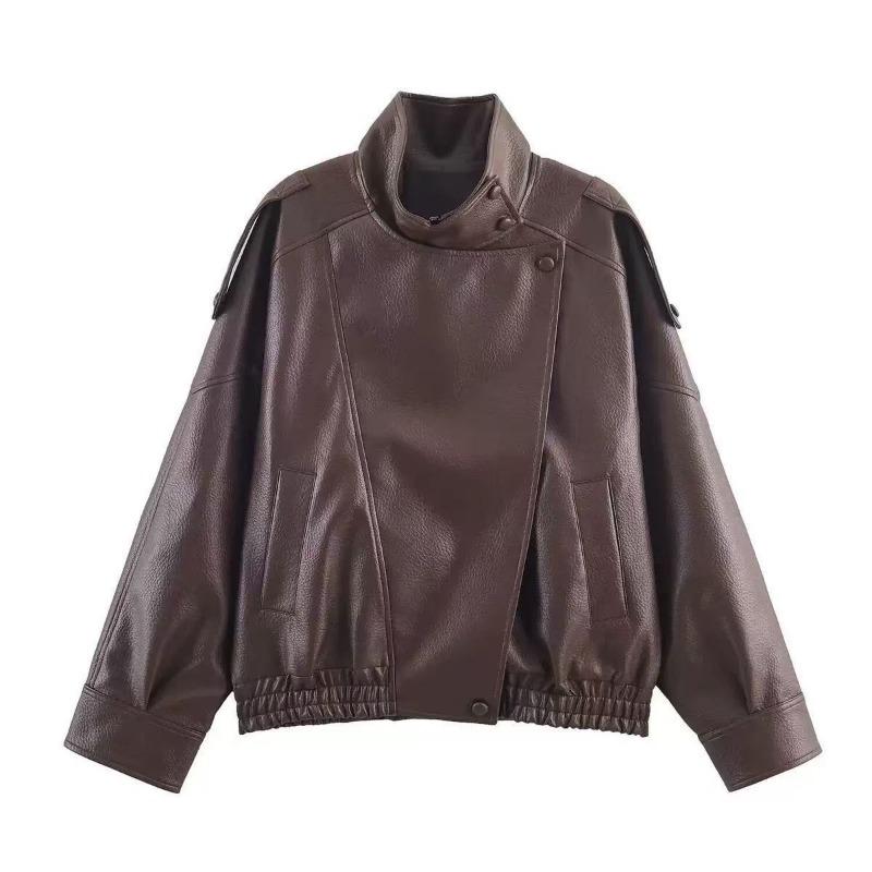 Giacca da Donna Corta Larga Stile Biker Moda Pelle PU Capospalla
