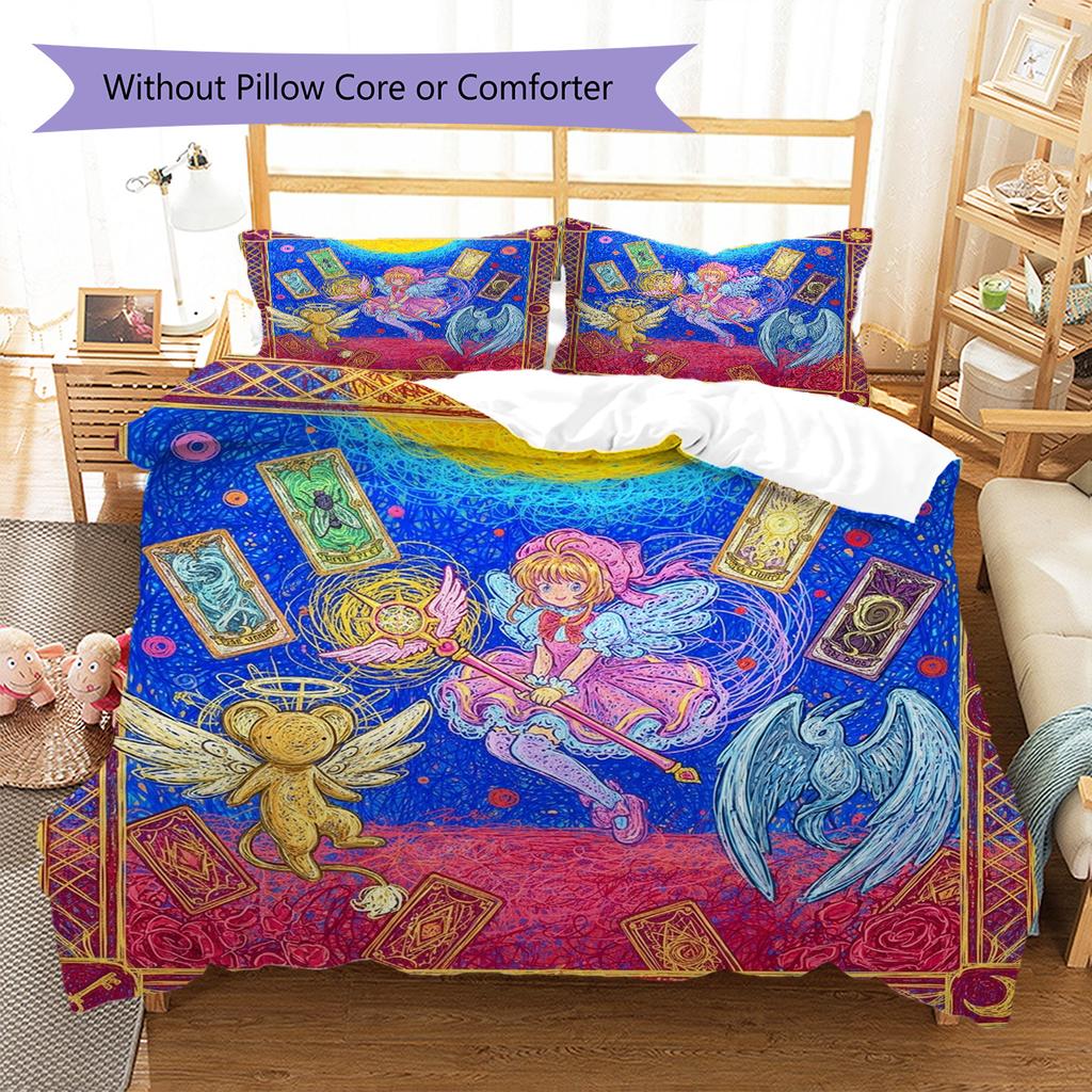 Cardcaptor Sakura Pattern Bedding Quilt Set Quilt Cover Pillowcase Home Decoration Birthday Gift (1 * duvet cover + 2 * pillowcase, without core)