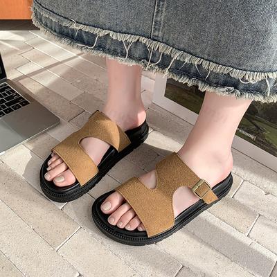 2025 Damesschoenen Slippers met open teen Buiten Casual Slippers Zomer Ronde teen Plat Antislip Platform Gesp Dames Strandsandalen