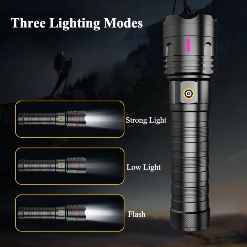 1/2PCS High Power Long Range LED Flashlight Zoomable Type-C Rechargeable Tactical Handheld Light for Outdoor Camping Fishing