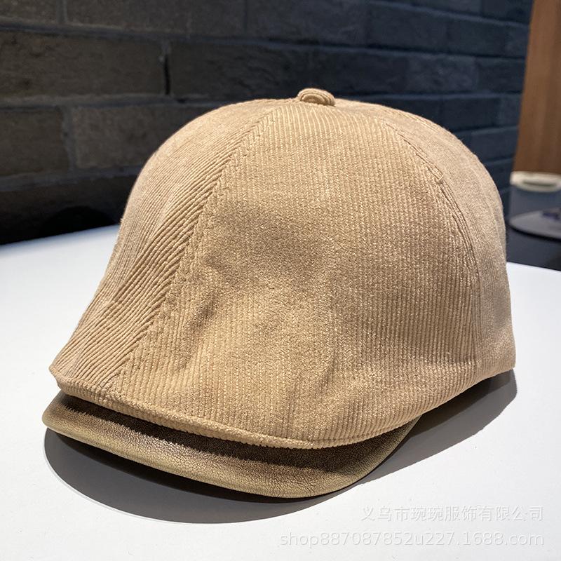 New British Retro Duck Tongue Beret Women's Versatile Face Small Forward Hat Corduroy Warm Newsboy Painter Hat