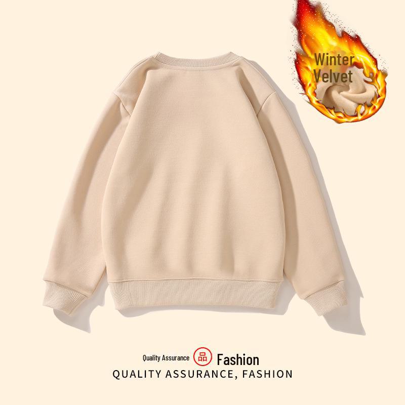 Dziecięca Bluza z Okrągłym Dekoltem z Pluszem dla Chłopców i Dziewcząt - Logo na Zamówienie, Jednolity Kolor, Jesień/Zima