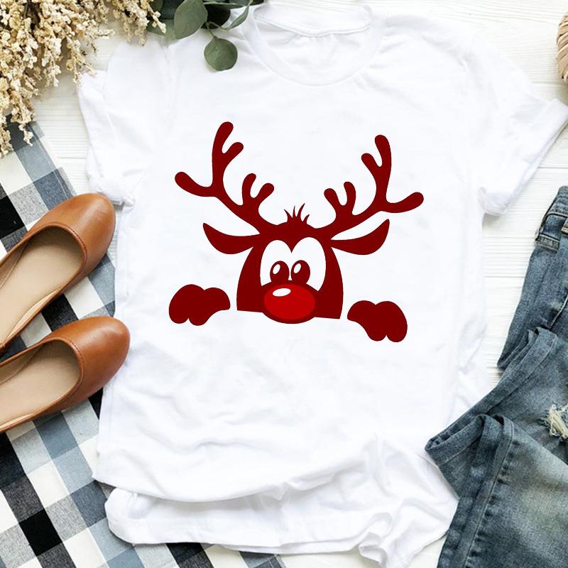 Women Lady Deer Animal Cartoon Print Printing Merry Christmas Womens Clothes Shirt T Tee For Tshirt