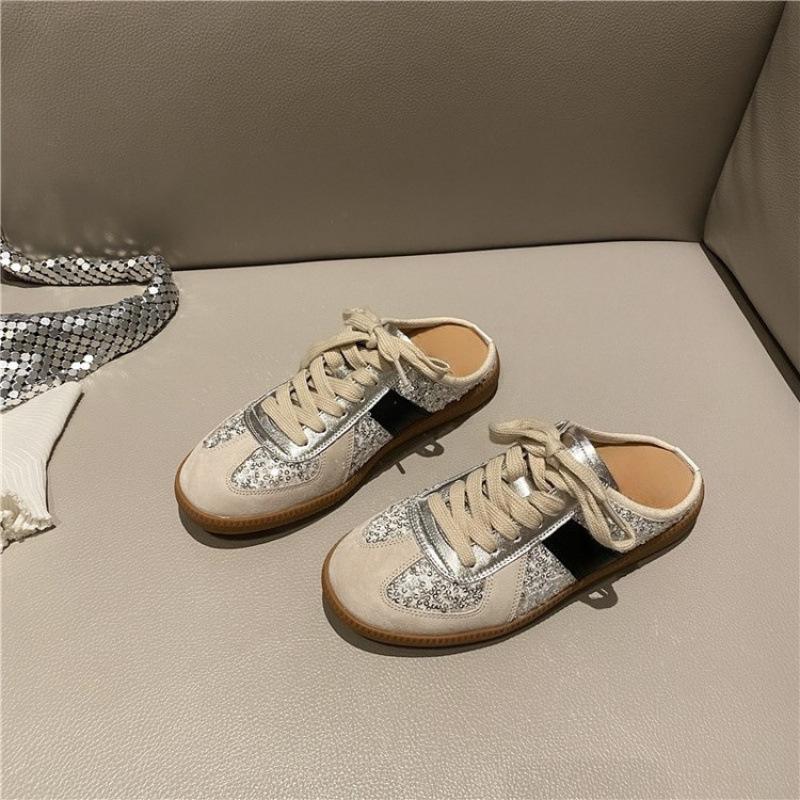 Foreign trade explosion spot 35-42 large size flat bottom casual outer wear bag head slippers women's sequins with comfortable straps