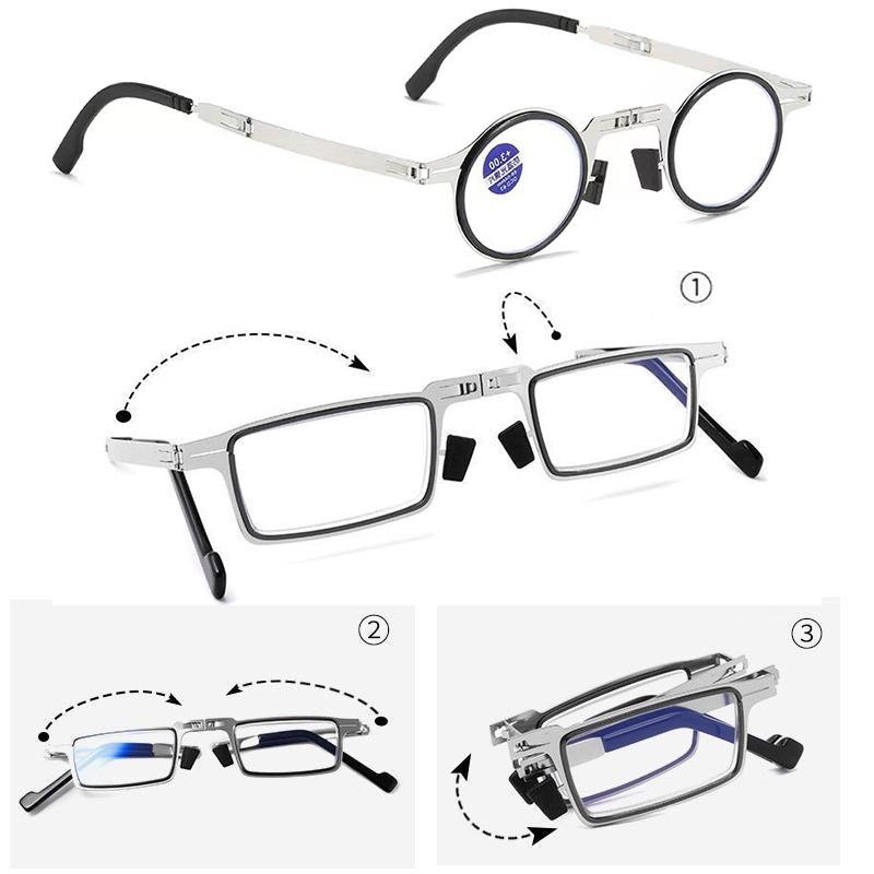 Folding Reading Glasses for Men and Women All Metal Frame Anti-blue Light Eyeglasses with Free Case Clear Eyewear Gafas