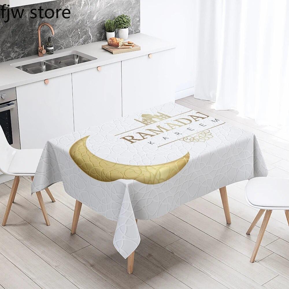 Ramadhan Mubarak Home Decor Tablecloth Islamic Muslim Mosque Ramadhan Karim Decorative Tablecloth Waterproof and Stain Resistant