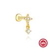 Classic 925 Silver Eight Pointed Star Snake Flower Inlaid Diamond Cartilage Earring 16G Flat Back Stud Piercing Minimalist Fashion