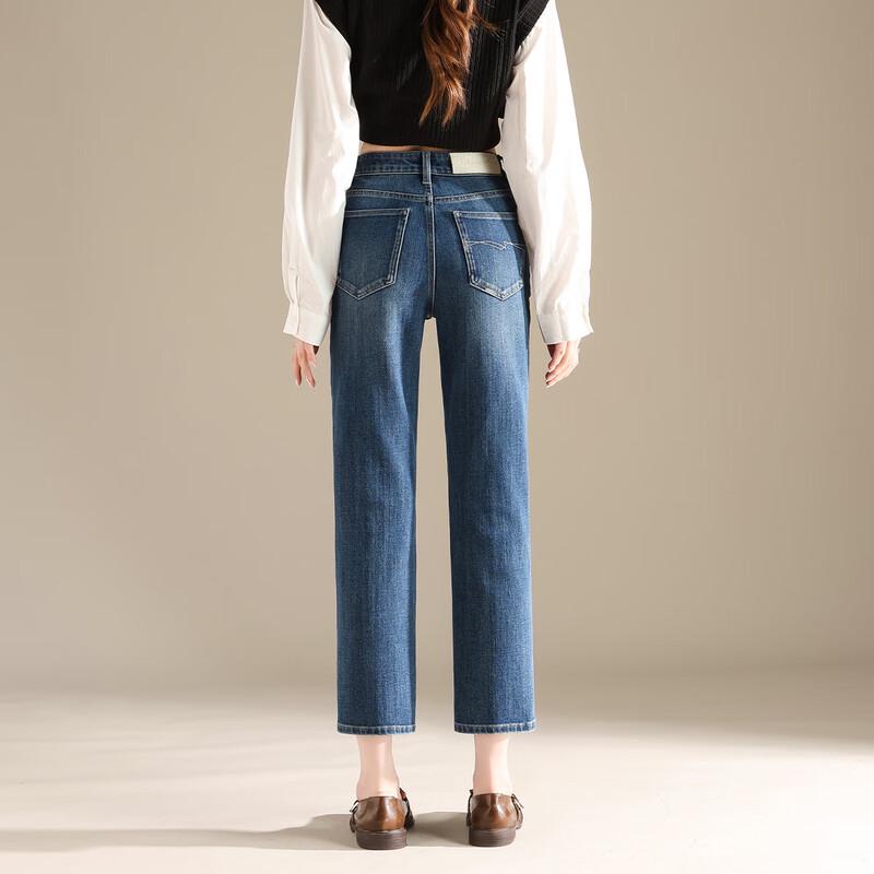 RAIN.CUN Women's High-Waist Straight-Leg Cropped Jeans