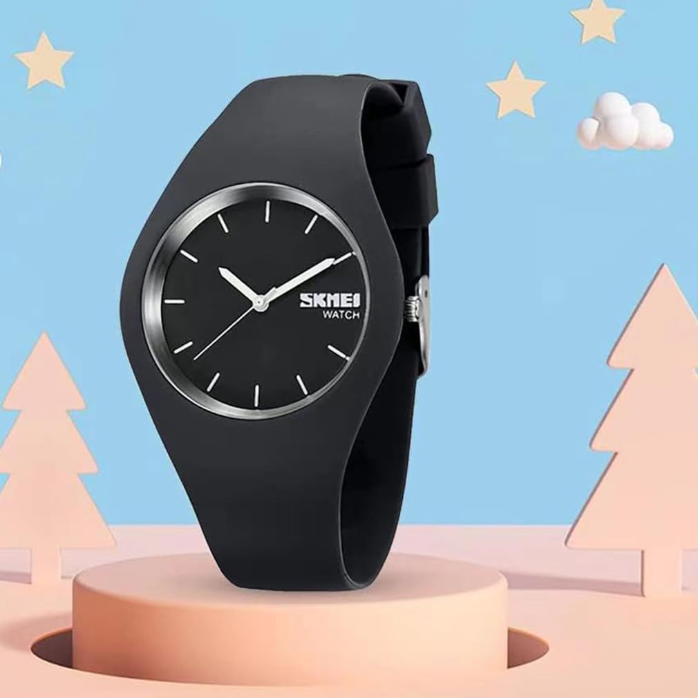 SKMEI Watch Brand Gift for High School Black Women's - Stylish, Sporty, Silicone, Cute, Simple, Waterproof, Casual, Analog, Name, Students,