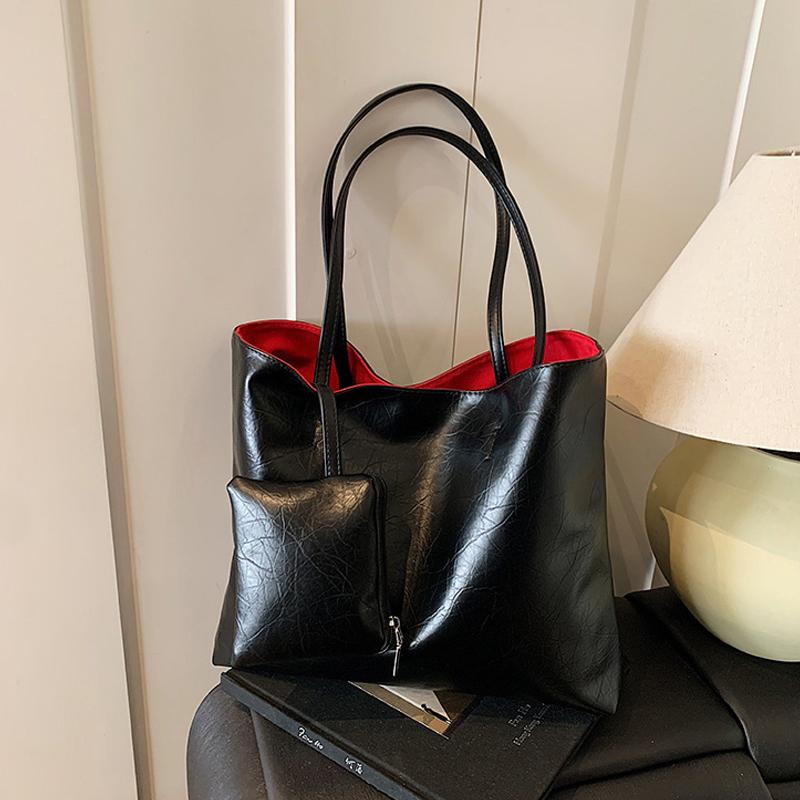 

Yogodlns PU Leather Silver Women s Shoulder Bag Simple Design High End Work Commuter Bag Large Capacity Tote Bag with Purse 43x9x33cm чёрный