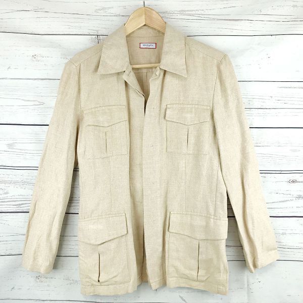 

MAX&CO. Silk & Linen Long Sleeve Jacket/Women s M/Beige/Hidden Button/Minimal Style