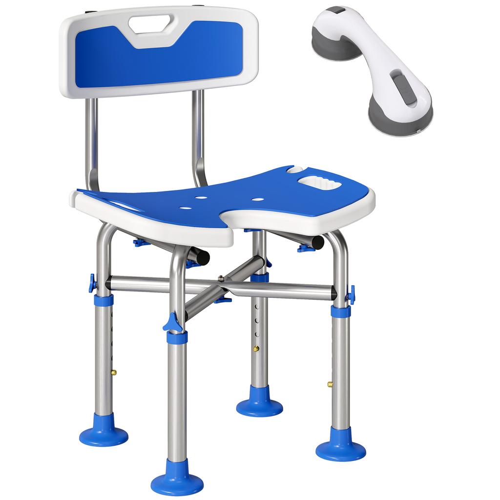 Shower Chair with U-Shaped Cutout, Height Adjustable Bath Bench, Padded Shower Stool for Elderly, Senior, Disabled, Blue
