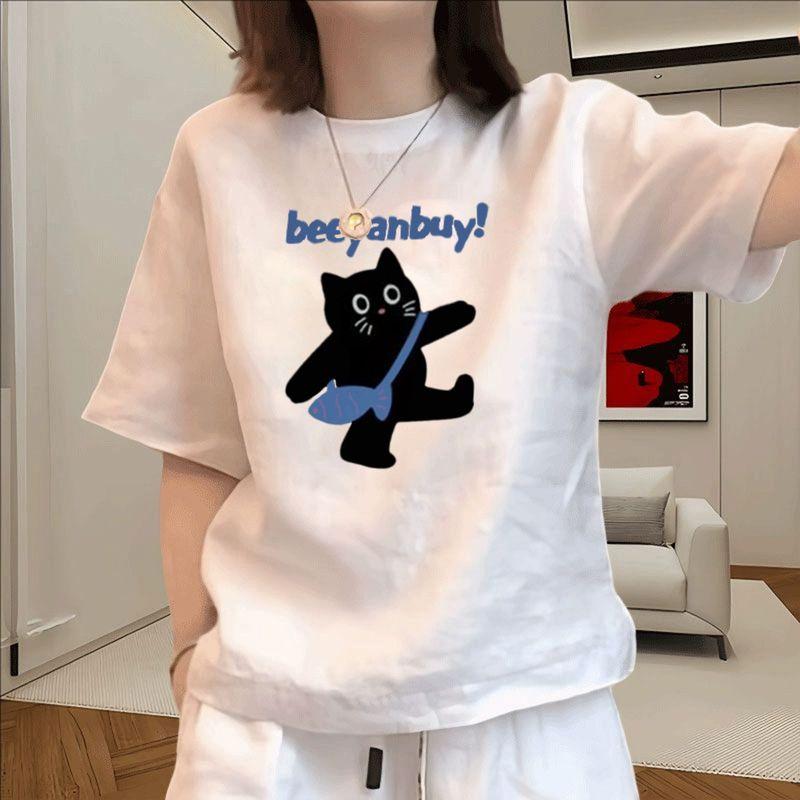 

White Round-Neck Short-Sleeve T-Shirt for Women, Loose Fit, Summer 2026 New Style, Age-Reducing Half-Sleeve Top, Trendy Ins Style White S(Suggestion 40-50kg)