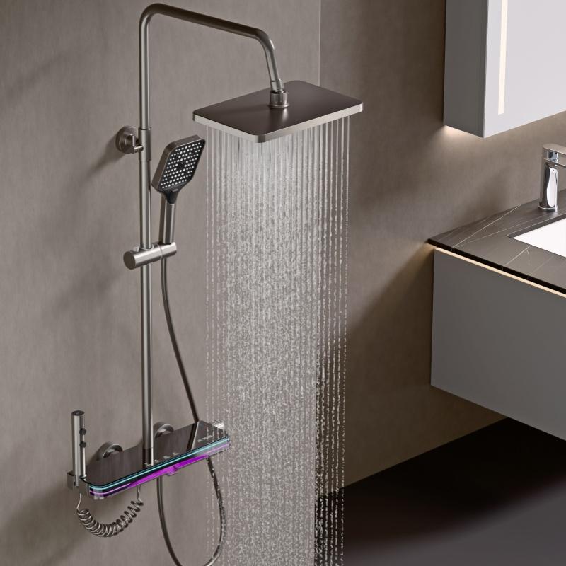 Digital Display Shower Set Rainfall Bathroom Shower Faucet Kit With Bidet Wall Mounted Brass Hot Cold Water Mixer Tap System