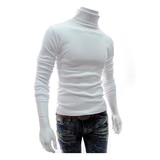 Men Autumn Winter Solid Color Turtle Neck Cotton Pullover Thin Bottoming Shirt