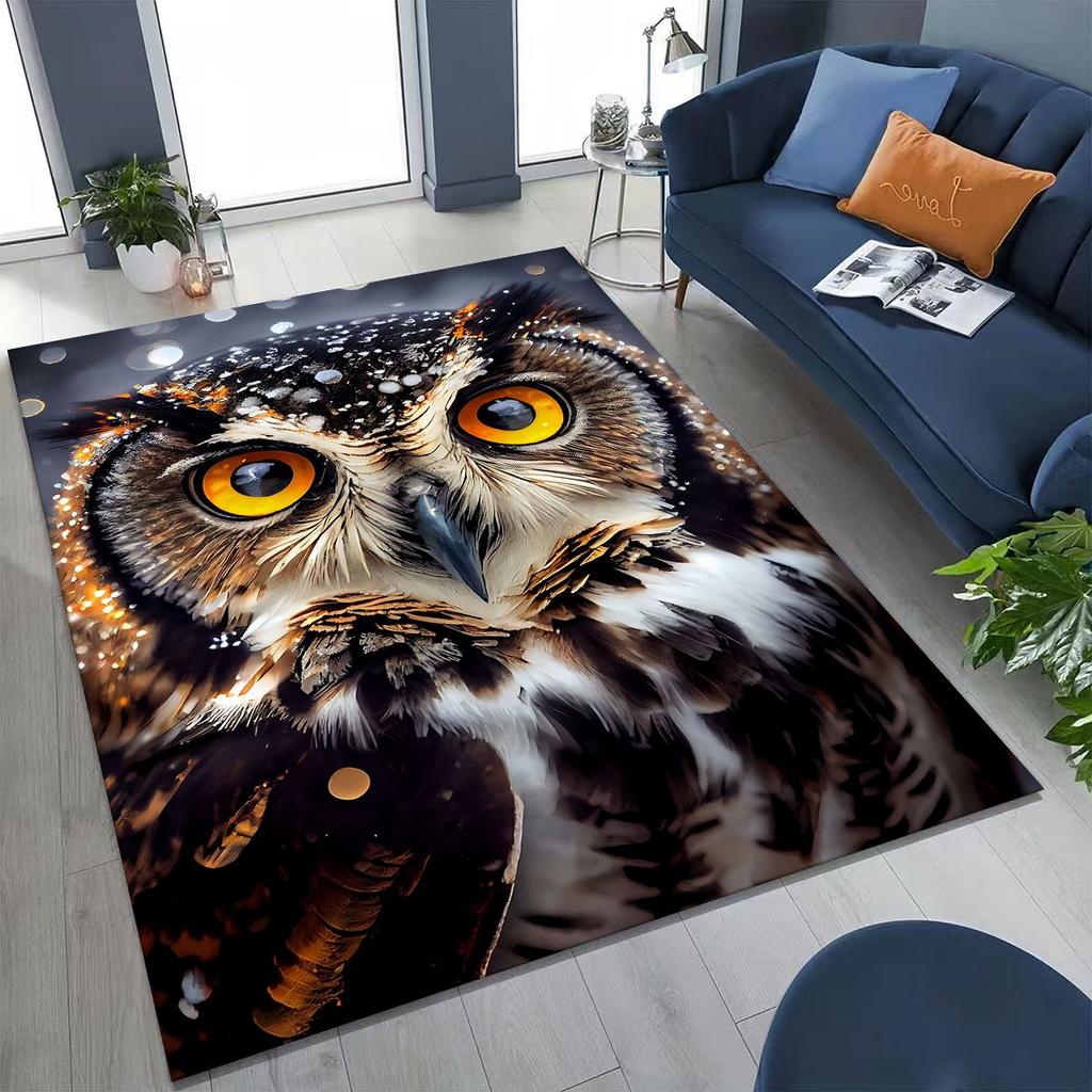 New Mysterious Owl Colorful Cartoon Birds Rug for Bedroom Living Room Sofa Home Doormat Decor,Large Kid Non-slip Floor Mat